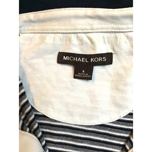 MICHAEL KORS -MENS BLUE/WHITE SHORT SLEEVE POLO STRIPPED SHIRT SIZE SMALL - Picture 3 of 7